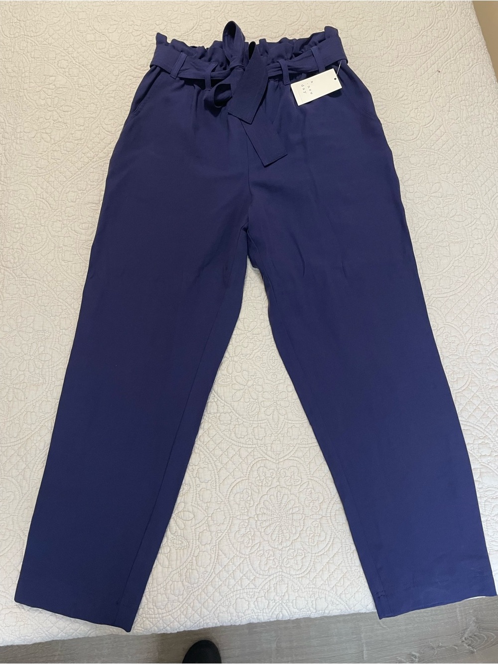 a new day Navy Paperbag Waist pants with Self-Tie